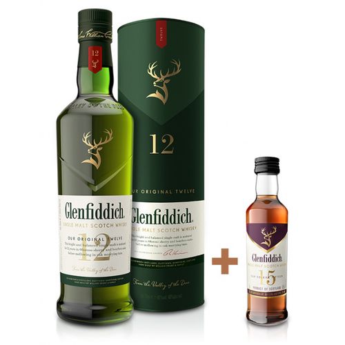 Glenfiddich 12 YO 0,7l 40% + GLENFIDDICH 15 YO 0,05L navíc