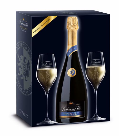 Bohemia Sekt Prestige Brut + 2x sklo Jakostní šumivé víno bílé 0,75l 12,5% + 2x sklo GB